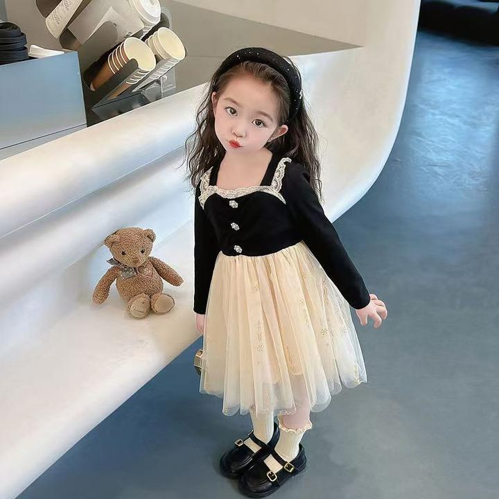 女童春装小香风新款儿童春秋春季长袖连衣裙纱裙宝宝春款公主裙子