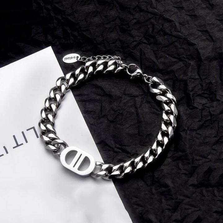 欧美经典古巴手链男字母双D高级感设计个性高级银色手饰