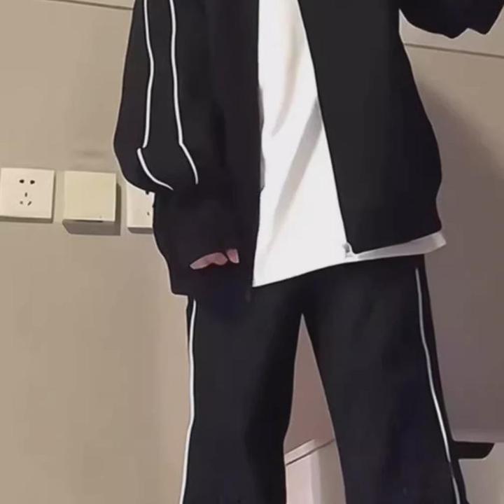 大码2-300斤美式复古宽松休闲运动套装女胖mm秋季学院风两件套女