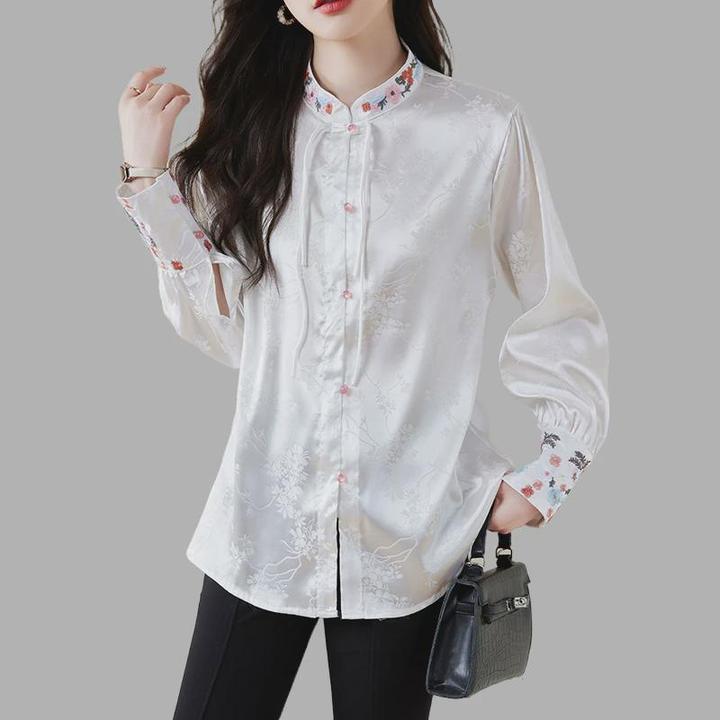 新中式国风衬衫女2024早秋新款大码宽松显瘦休闲气质复古盘扣上衣