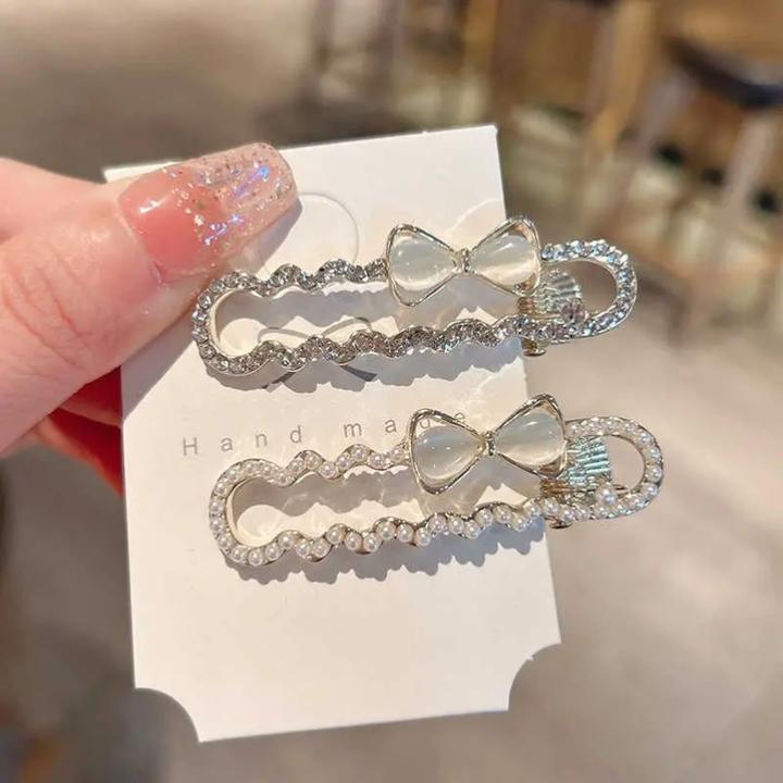 高端时尚气质发夹网红小众设计水钻蝴蝶结鸭嘴夹2024新款一字发卡