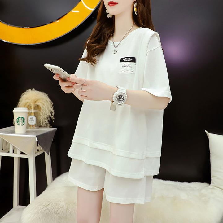 夏季大码显瘦时尚套装女薄款韩版短袖洋气休闲宽松百搭学生两件套