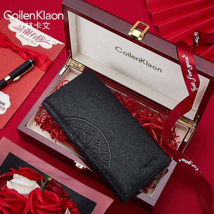 Coilenklaon/肯林卡文钱包男长款真皮多卡位牛皮男士钱夹印花票夹