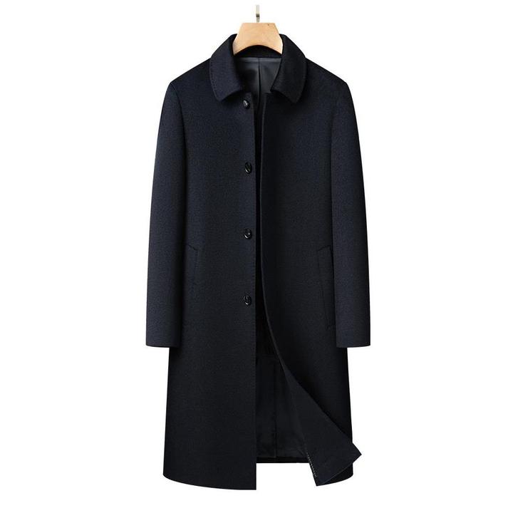 高端羊绒大衣男士商务休闲秋冬新款翻领羊毛呢子过膝长款外套