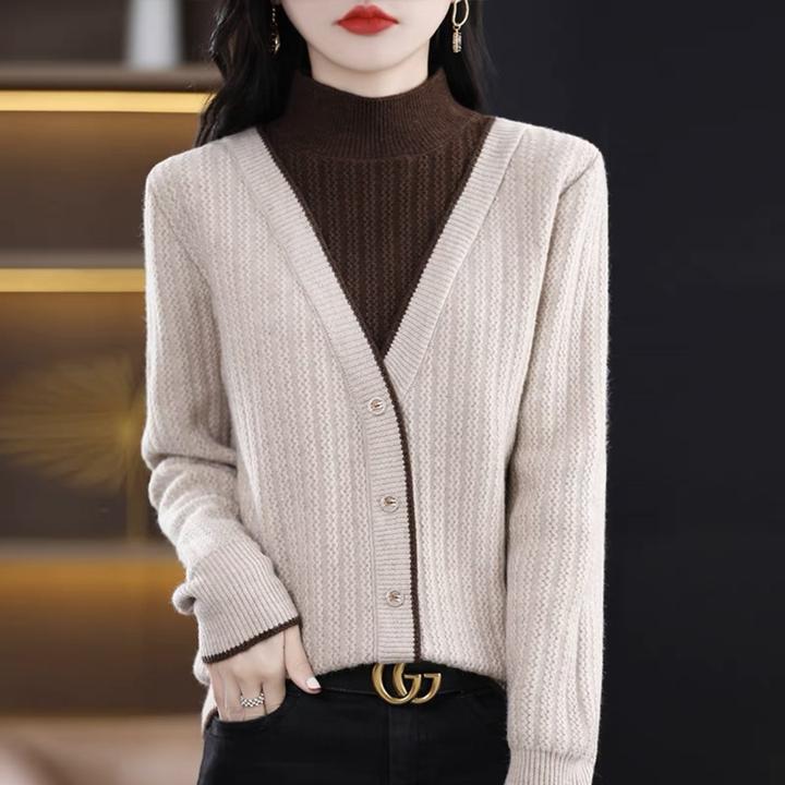 【现货】200斤可穿长袖毛衣女2025新款假两件长袖半高领Y68