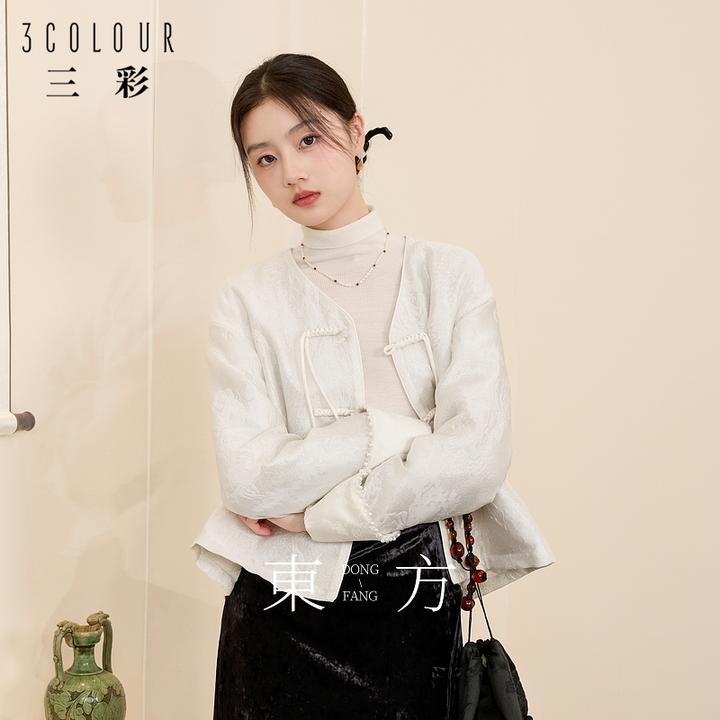 三彩【日月流光】2024冬季新款新中式棉服亮丝提花重工盘扣外套女C