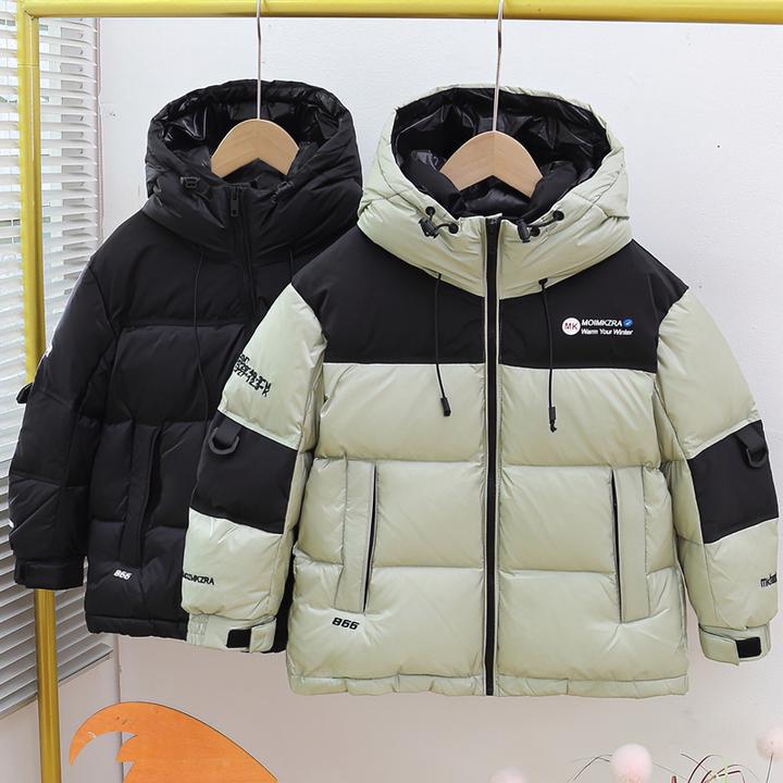 男女童羽绒服外套冬季加厚2025新款小中大童拼色连帽儿童面包服