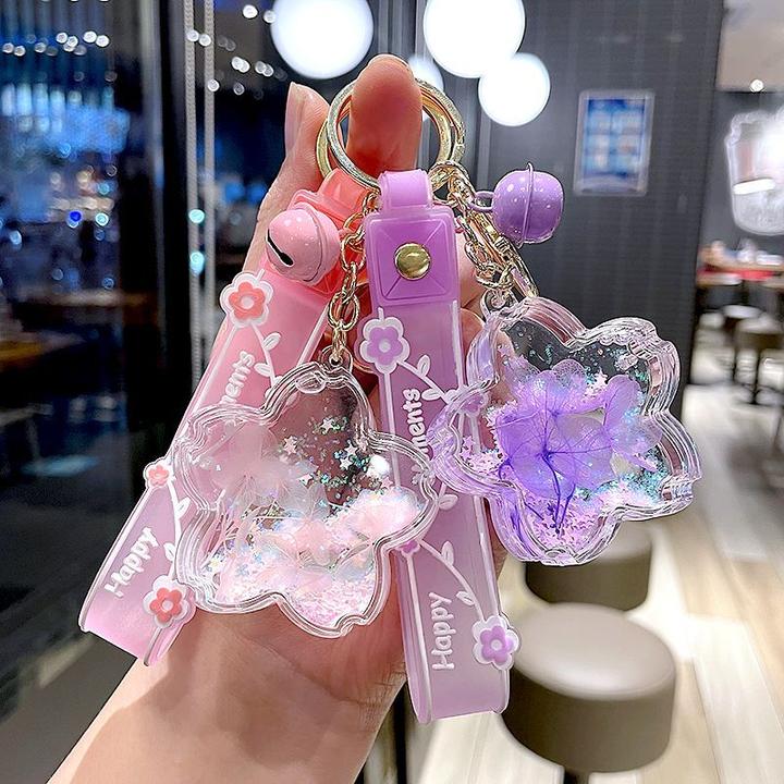 可爱卡通樱花钥匙扣挂饰精致永生流沙书包挂件情侣钥匙链创意礼物