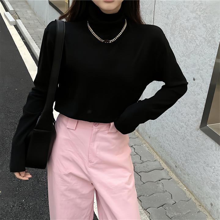 春秋冬2024新款黑色高领长袖t恤堆堆领打底衫内搭薄款上衣女百搭