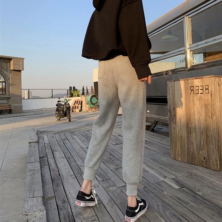 高档灰色运动裤女春秋2025新款小个子高腰九分束脚加绒加厚卫裤子