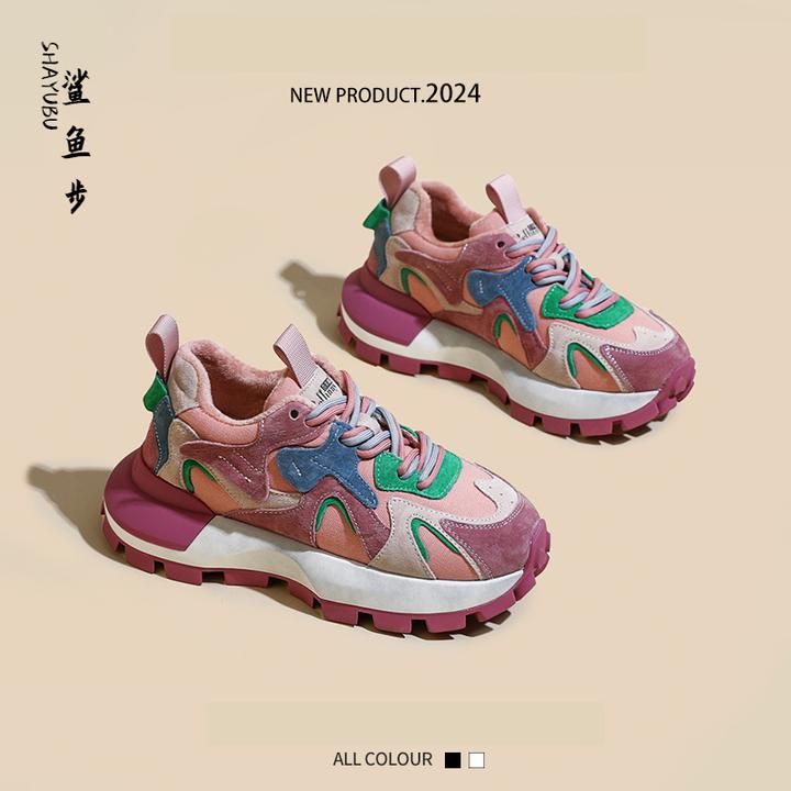 SHAYUBU透气网鞋华夫阿甘鞋女2024秋冬新款时尚显脚小炸街加绒休