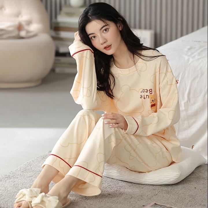100%纯棉睡衣女春秋款长袖全棉卡通可外穿韩版女士休闲家居服套装