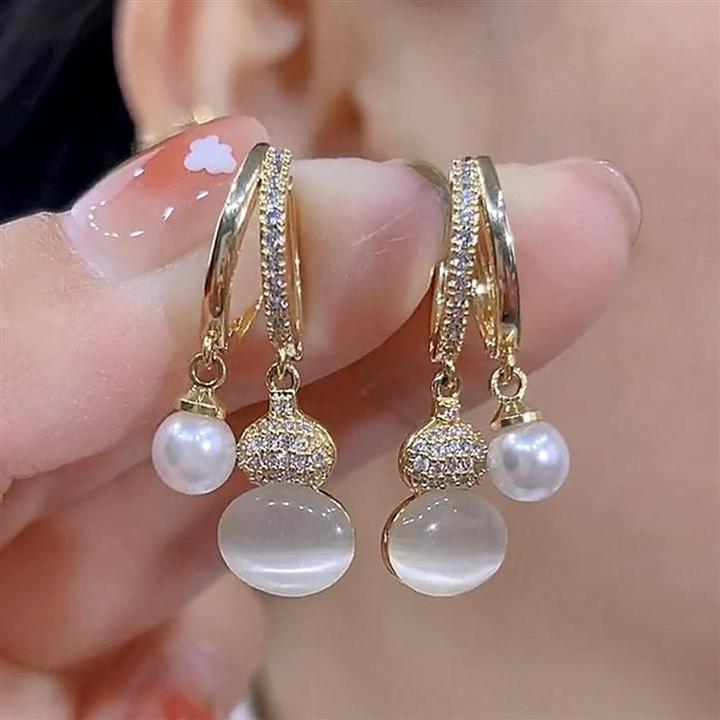 925银耳饰 致轻奢猫眼石耳圈仿珍珠耳环小众设计感高级气质耳饰女