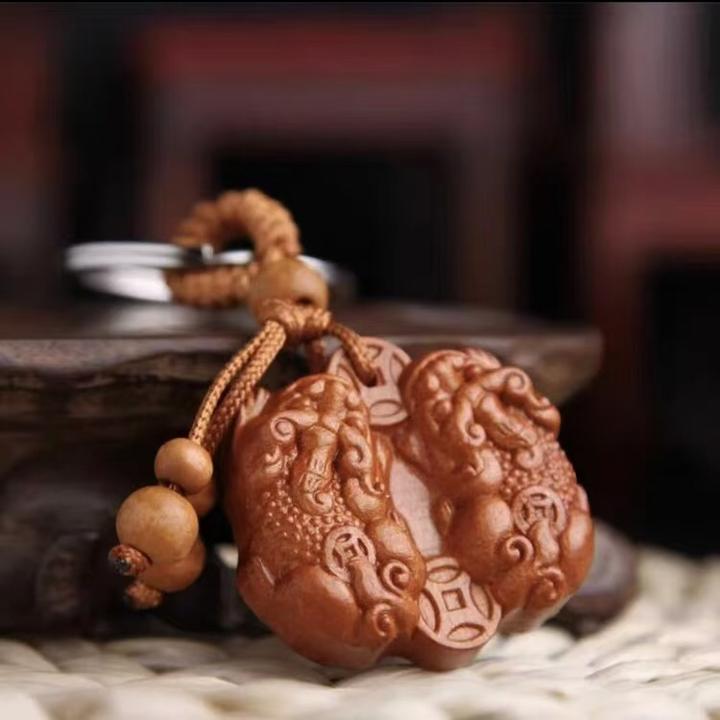 【先生推荐】桃木貔貅公母雌雄双貔貅男女款汽车钥匙扣挂件2