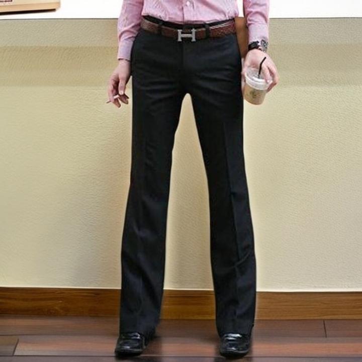 韩版青年微喇叭裤男商务修身垂感直筒阔脚西装裤英伦免烫休闲西裤