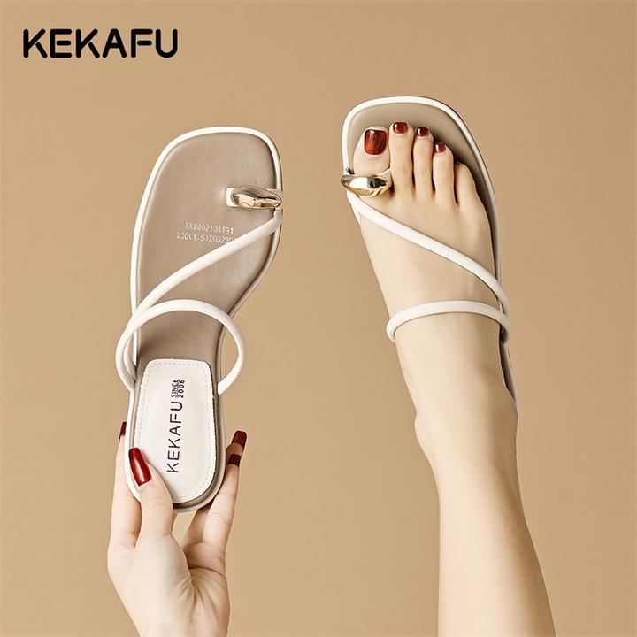 珂卡芙夹趾一字拖鞋女2025年夏季新款外穿时尚配裙子粗跟中跟凉拖