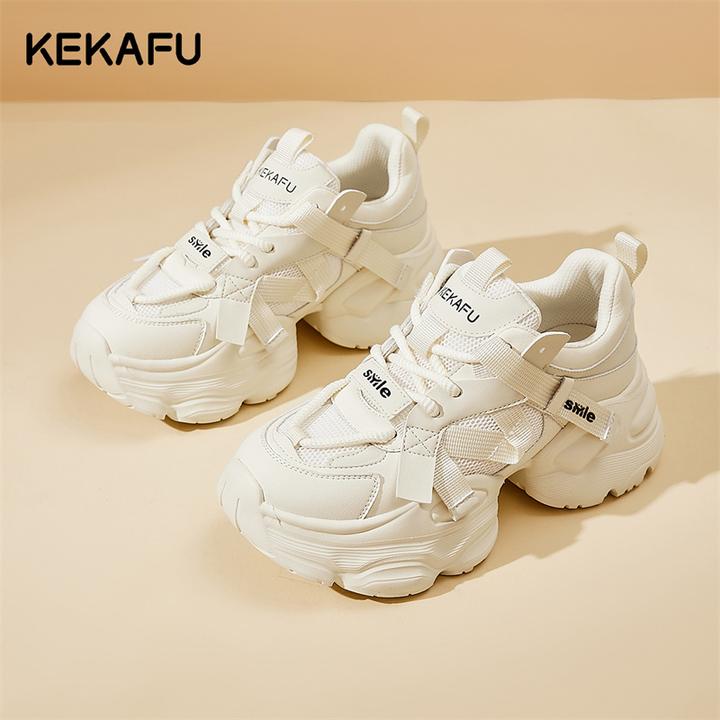 珂卡芙复古白色舒适厚底老爹鞋女2025年秋季新款英伦风休闲运动鞋