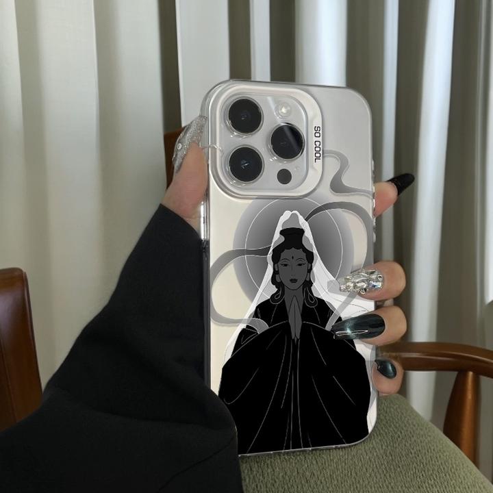 【暗黑风观音】磨砂彩银适用苹果16promax手机壳iPhone14/5防摔13套