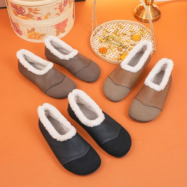 加绒豆豆鞋女2024秋冬新款复古女鞋圆头软底软皮一脚蹬保暖棉鞋女