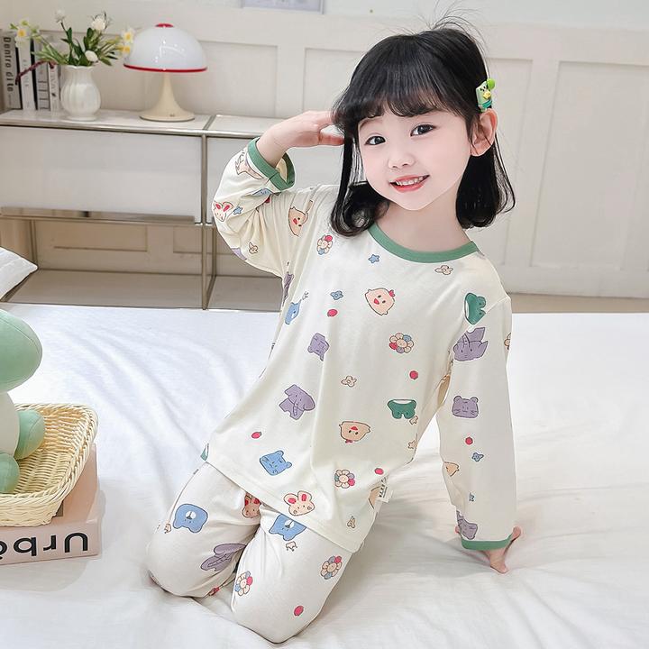女童睡衣夏季莫代尔长袖薄款空调服儿童卡通春秋小女孩家居服套装