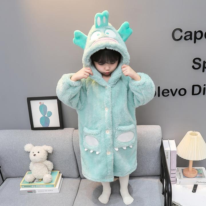 儿童珊瑚绒睡袍秋冬季女宝宝冬款法兰绒浴袍睡衣女童冬季家居服萌