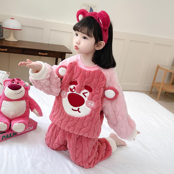 女童珊瑚绒睡衣秋冬加厚可爱公主女宝宝加绒套装儿童保暖家居服