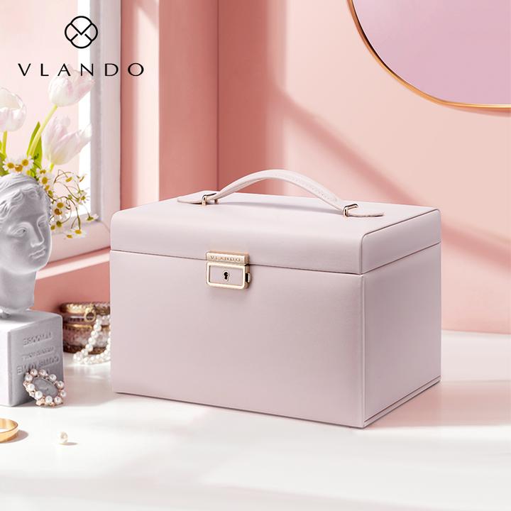 防氧化首饰盒皮质多层大容量带锁送家用首饰盒首饰首饰盒收纳盒