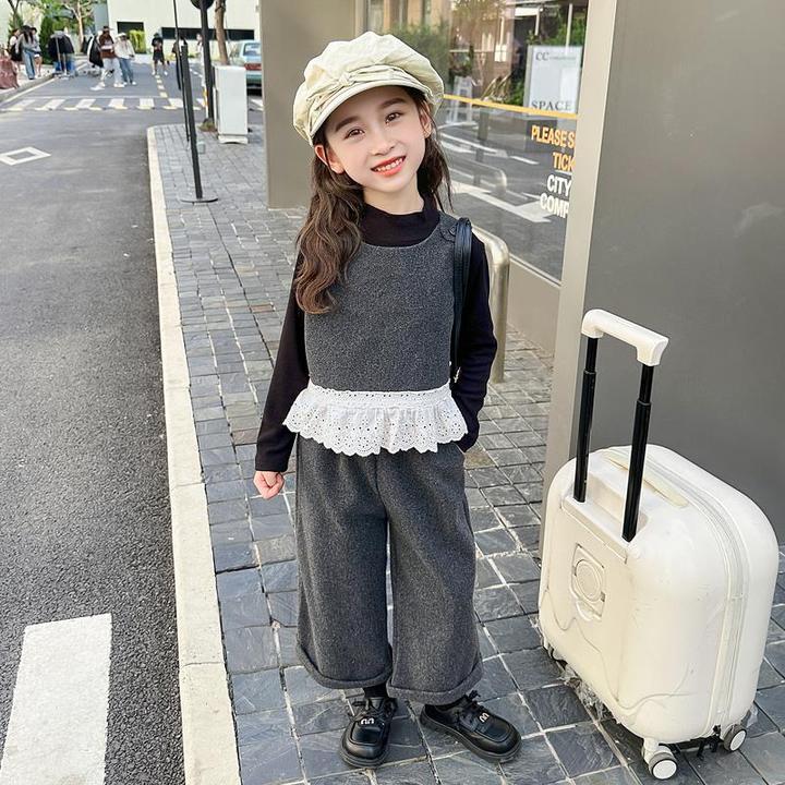 秋季韩版套装网红炸街儿童时髦马甲阔腿裤休闲装春秋装三件套