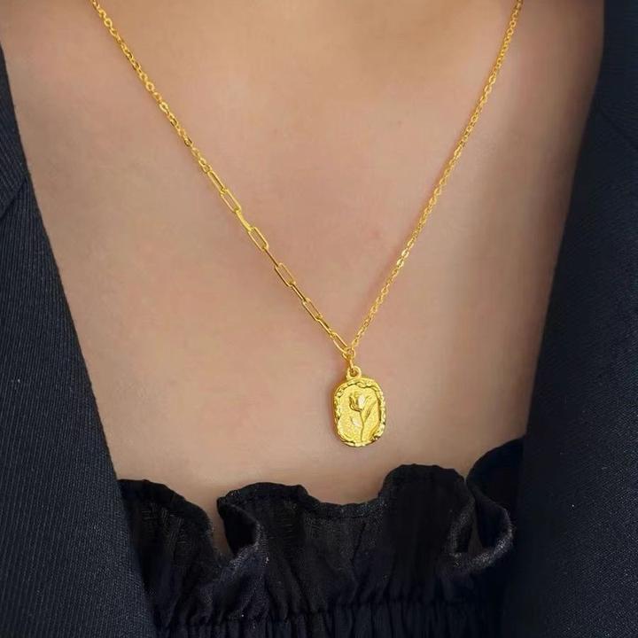 钛钢项链 永不掉色金色小众郁金香花项链女款百搭轻奢气质锁骨链