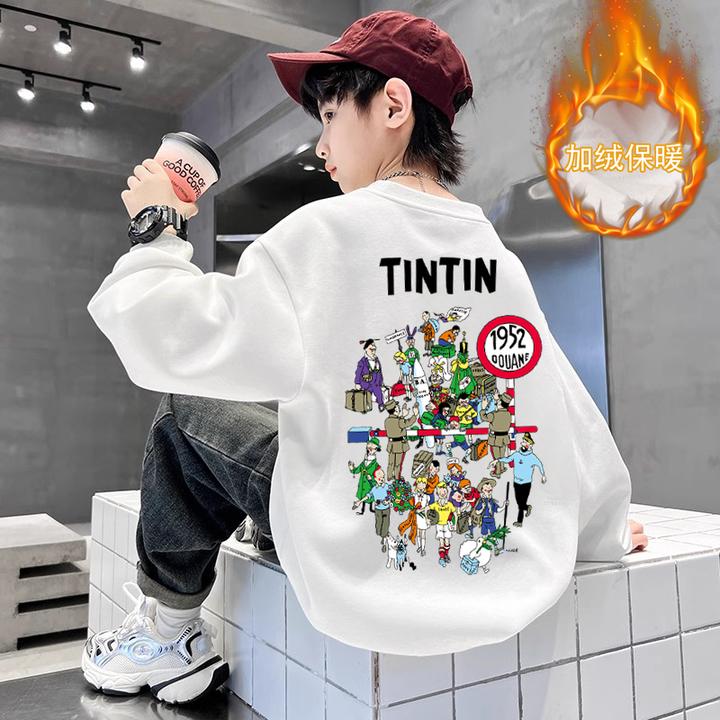 酷帅街舞秋冬纯棉男童卫衣加绒保暖中大童装宽松男孩打底衫上衣厚