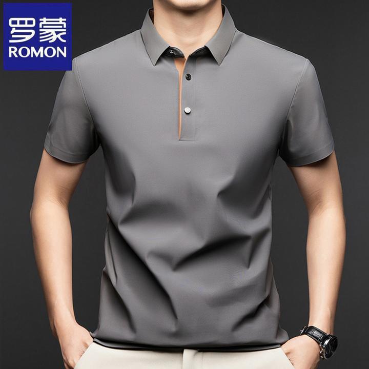 罗蒙夏季新款休闲polo衫男士薄款短袖T恤商务翻领半袖纯色上衣潮