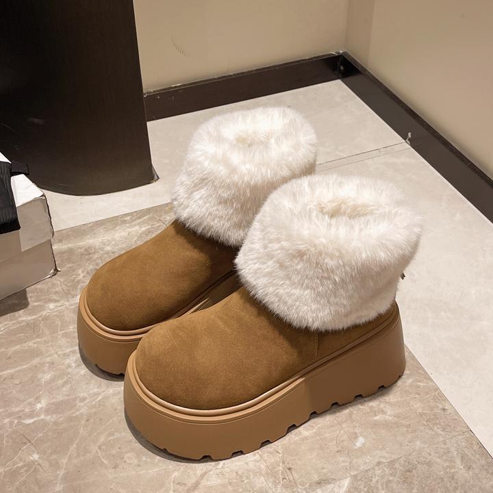 时尚翻毛增高雪地靴子女2024年秋冬新款加绒加厚底芒果头勃肯棉鞋
