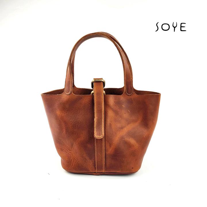 素一SOYE手工皮具简约时尚手提包菜篮子真皮包头层植鞣牛皮包