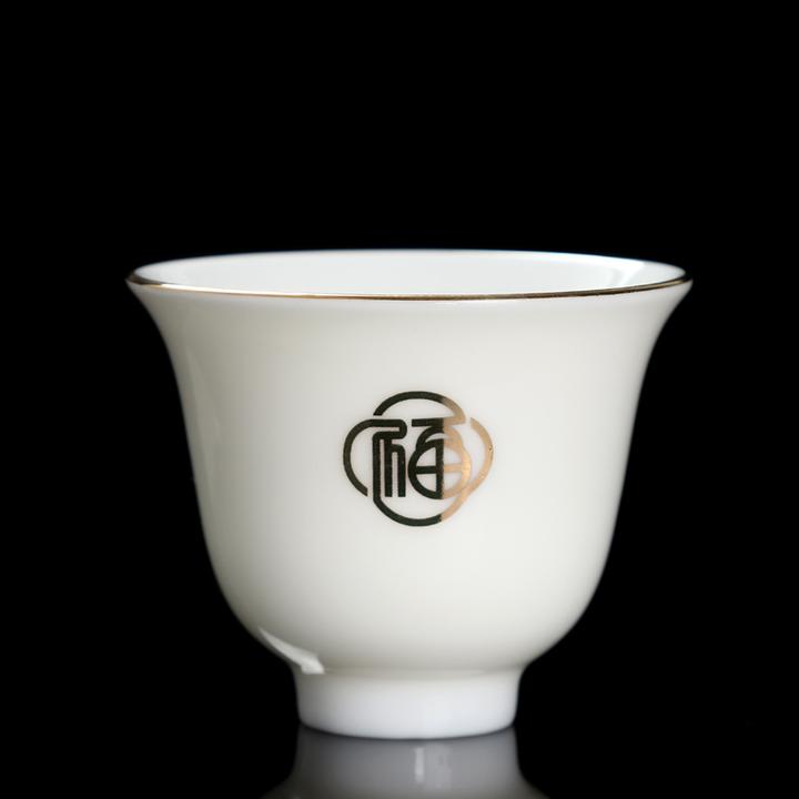羊脂玉金福功夫茶杯德化白玉瓷品茗杯猪油白描金茶盏小茶杯泡茶杯