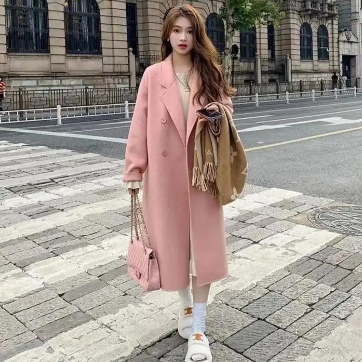 ZP8818新款四粒扣双面羊毛大衣时尚百搭舒适西装领女长款宽松外套
