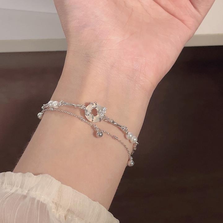 楚噢 925银手链 珠珠平安扣手链简约个性时尚美少女生日礼物轻奢