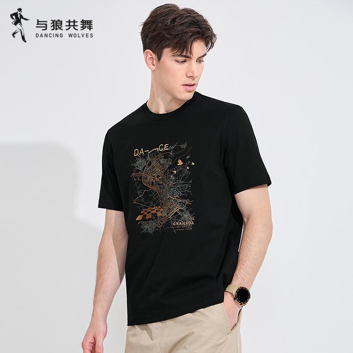 【5A抗菌】与狼共舞夏季休闲亲肤时尚半袖印花地图鸟上衣男短袖T恤
