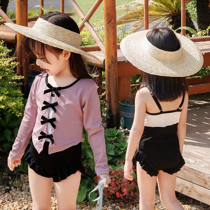 夏季新款儿童小童分体两件套时尚芭蕾洋气女孩可爱蝴蝶结长袖防晒