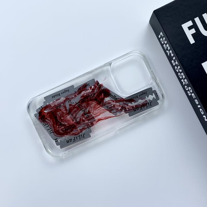 暗黑风血色刀片·苹果15Promax透明iPhone14全包13手工12手机壳