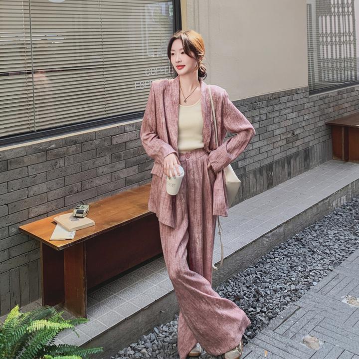 晕染西装套装裤女2024早秋新款独特高级感轻奢韩系穿搭西服阔腿裤