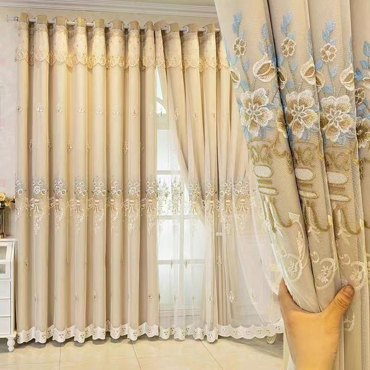 现代简约双层窗帘布纱一体卧室全遮光客厅高级感梦幻帘2024年新款