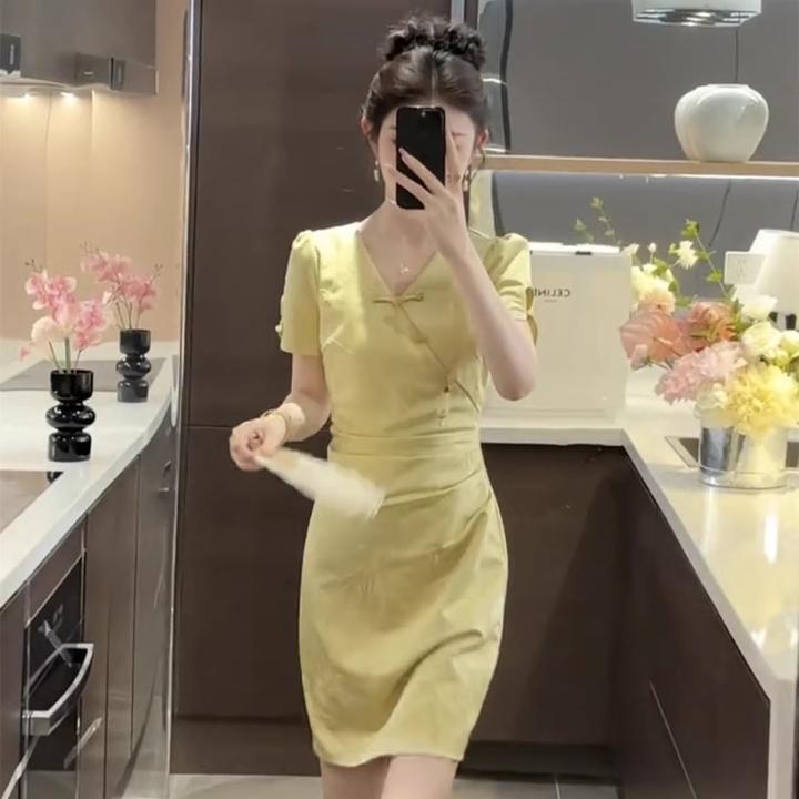 新中式国风改良旗袍裙夏新高级清冷感气质收腰显瘦小个子连衣裙女