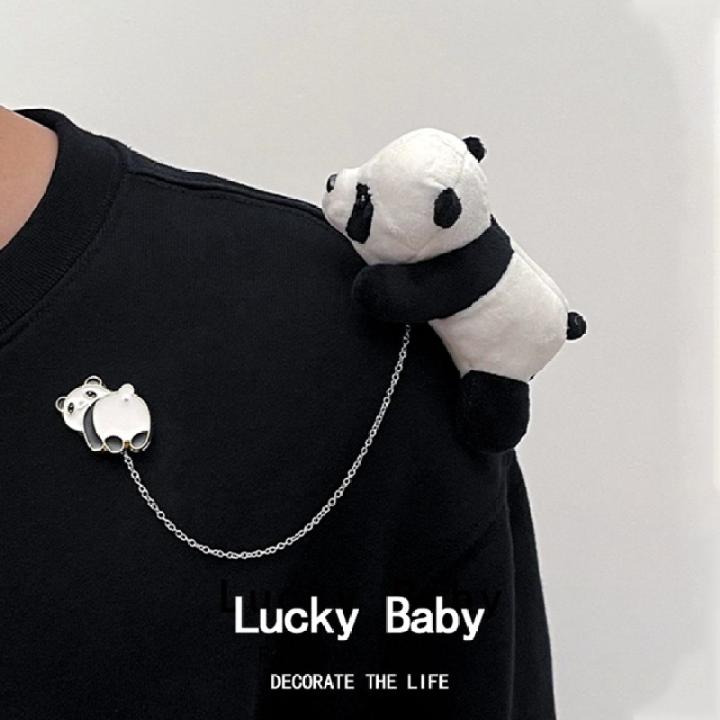 卡通毛绒熊猫胸针可爱日系徽章趴趴熊玩偶别针围巾小配饰挂件公仔