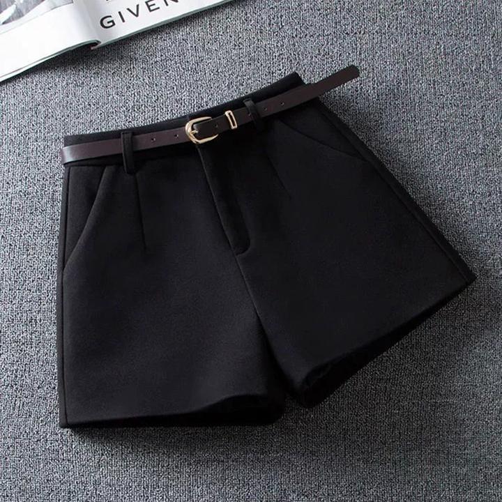 黑色毛呢短裤女秋冬打底高腰显瘦A字阔腿裤百搭外穿显瘦靴裤