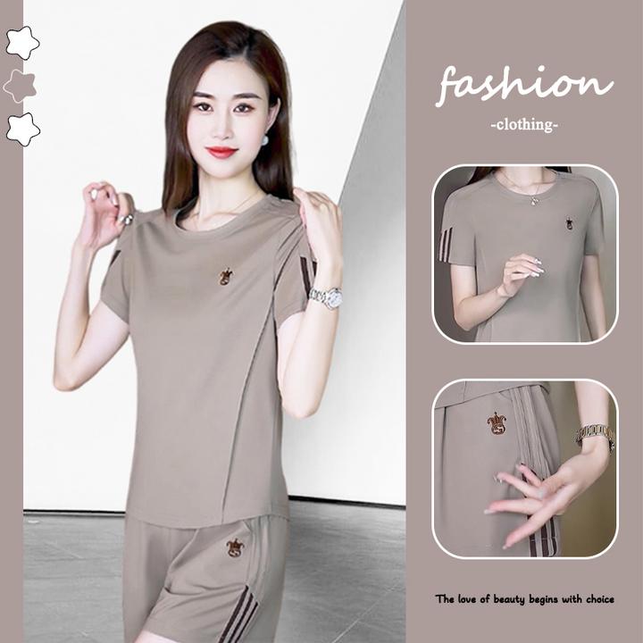 2024新款夏季女款套装短袖短裤小个子洋气休闲时尚运动服两件套女