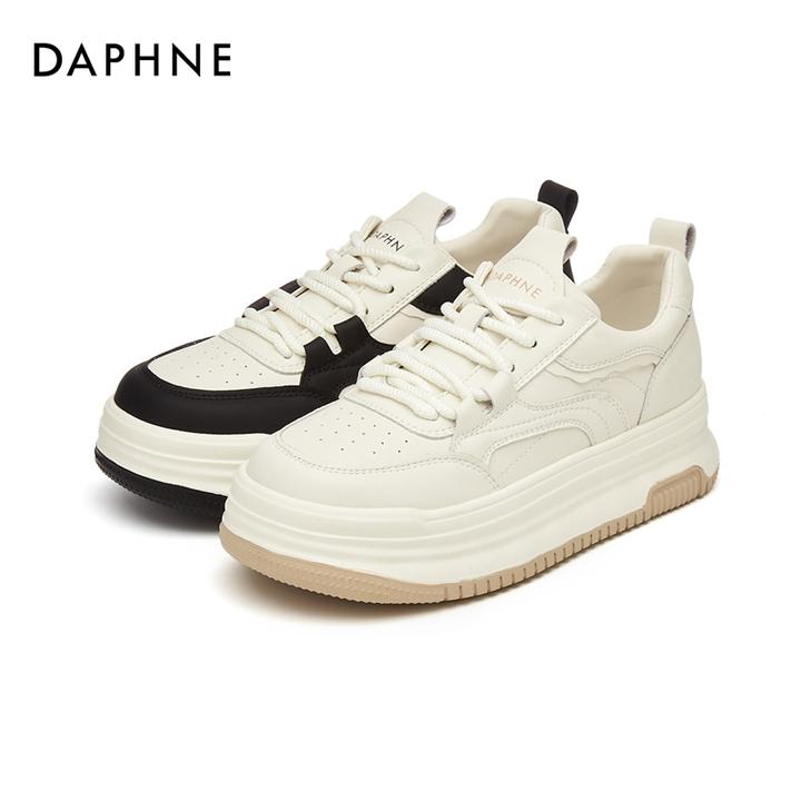 达芙妮新款小白鞋时尚百搭舒适系带低帮厚底休闲鞋潮流女鞋