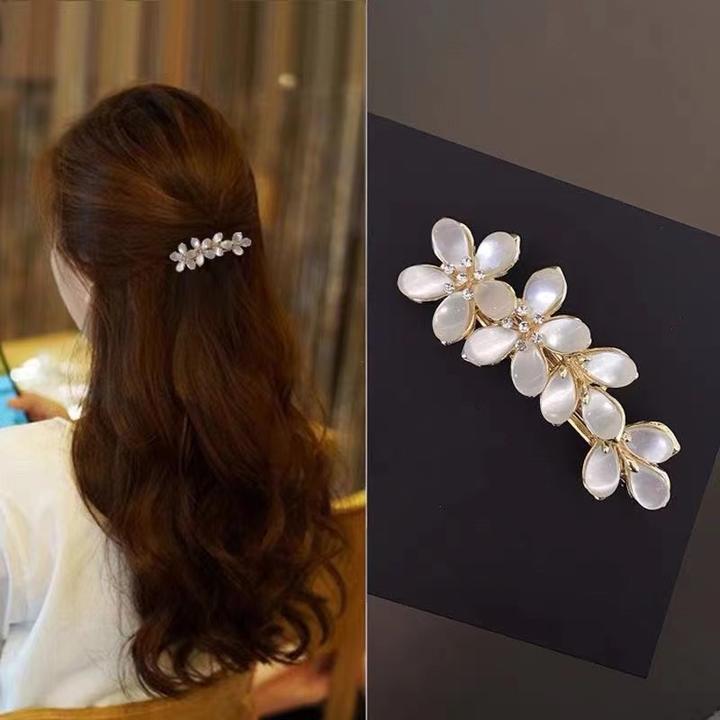 韩国弹簧夹气质花朵猫眼发夹一字夹头饰后脑勺发卡猫眼石优雅发饰