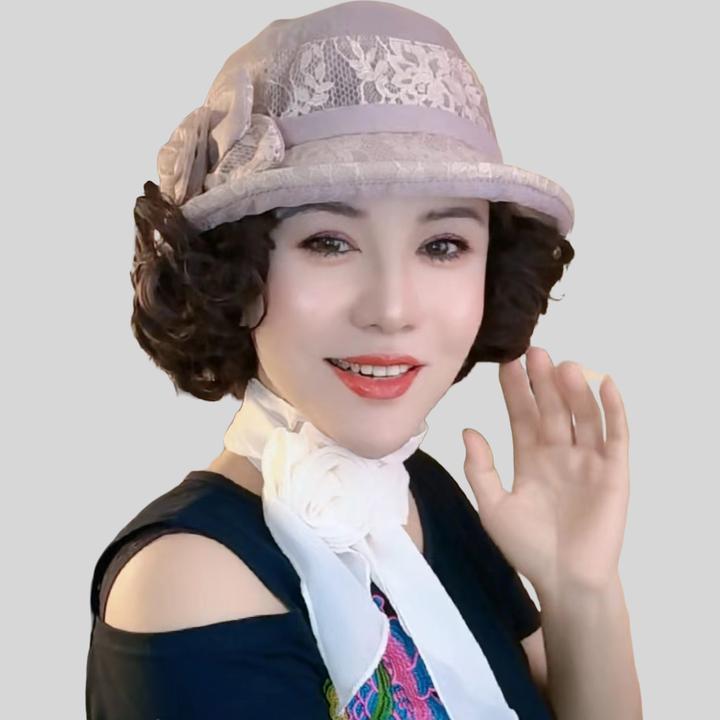 假发一体礼帽女士春夏新款显脸小高贵透气遮阳防晒洋气时尚贵妇帽