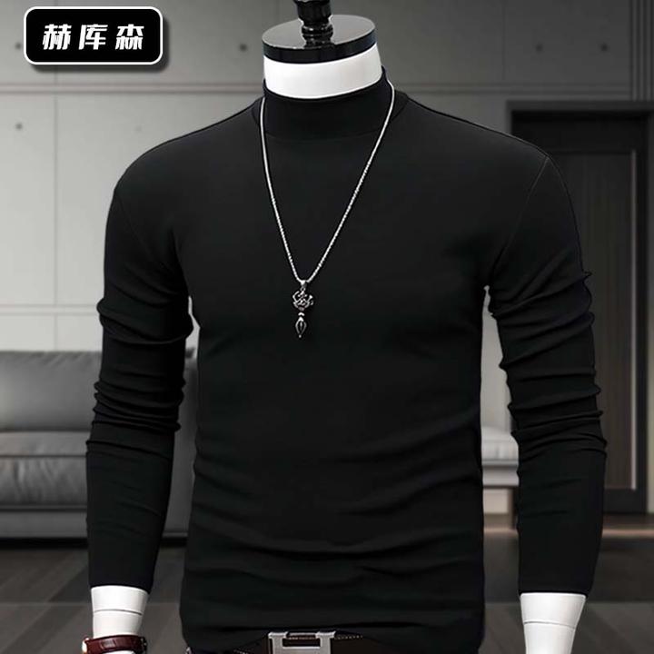 赫库森半高领男士秋冬季保暖修身内搭休闲个性内搭双面绒长袖T恤