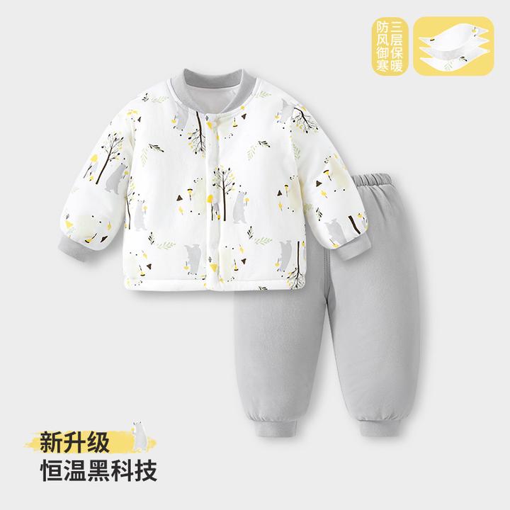 秋冬宝宝棉袄棉服套装婴儿夹棉两件套外出服加厚冬季儿童外出外套
